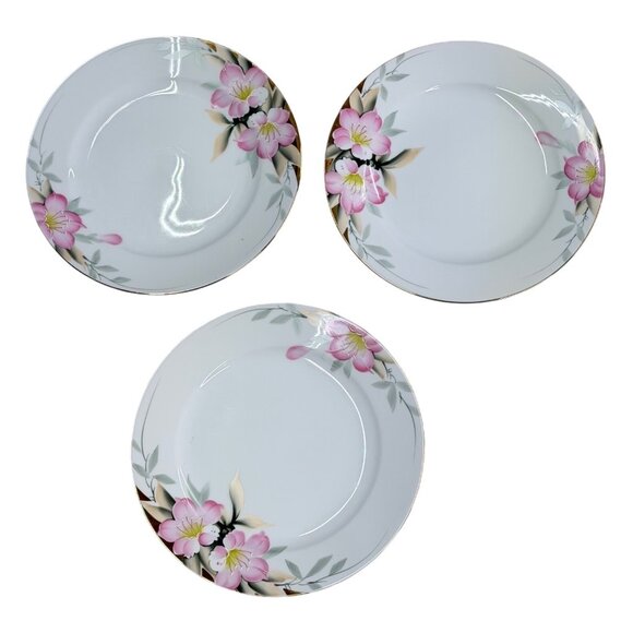 VTG Noritake Azalea Dinner Plates Set of 3 10" Handpainted Pink Floral Gold Trim - Picture 1 of 10